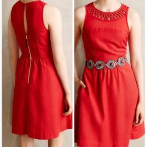 Anthropology Maeve Lattice Red Dress Sz 0P